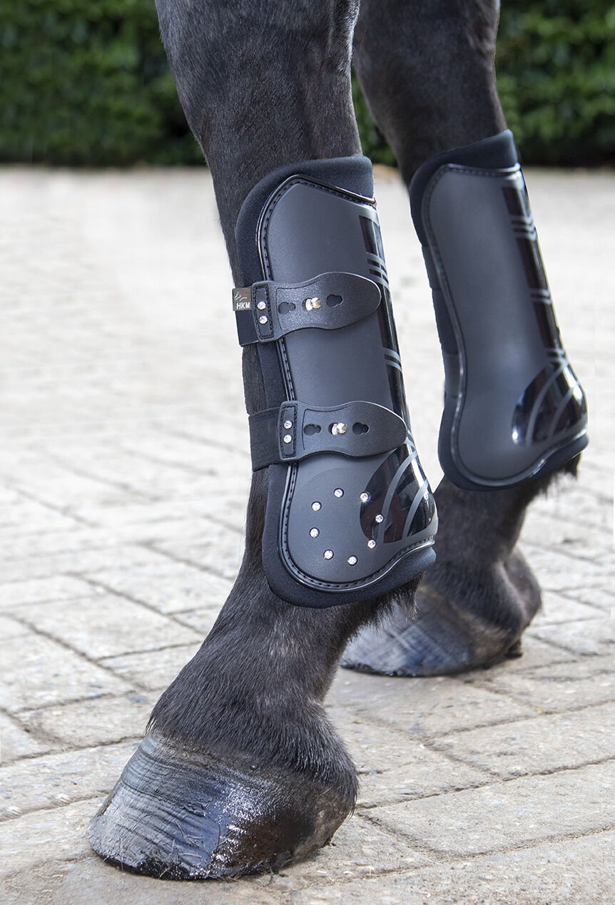 HKM Diamond Tendon & Fetlock Boots Set Black Cob/Full – Crystals – New With Tags